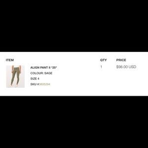 Lululemon align 25” sage size 4